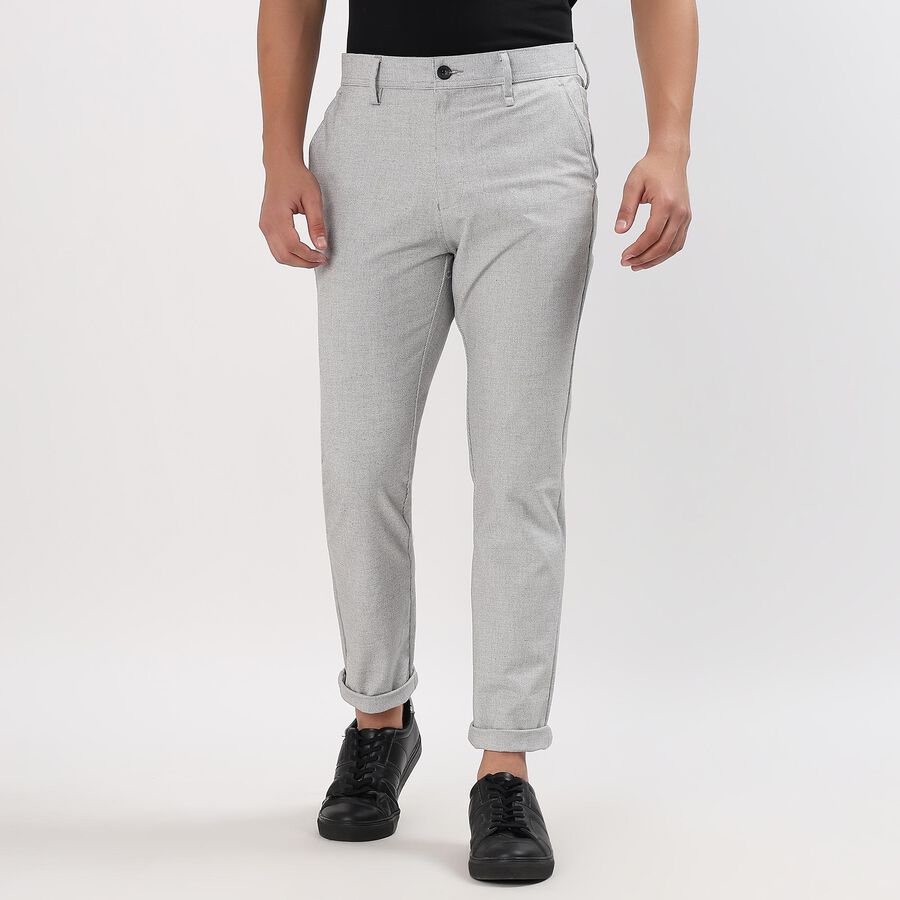 Men's Slim Fit Casual Trousers, हल्का ग्रे, large image number null