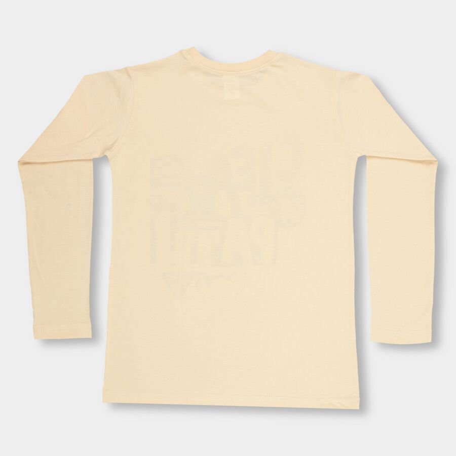Boys' Soft Beige Round Neck Casual T-Shirt, गहरा पीला, large image number null