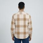 Men's Beige Cotton Button-Down Casual Shirt, Beige, small