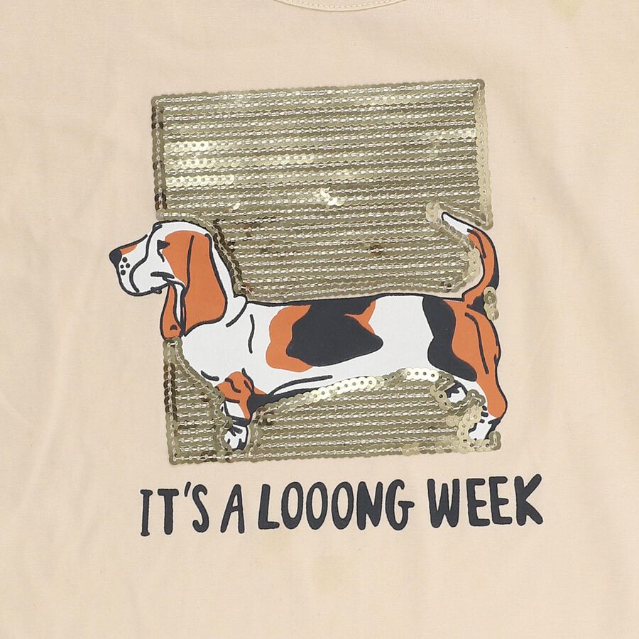 Girls Light Beige Cotton Round Neck Casual T-Shirt, गहरा पीला, large image number null