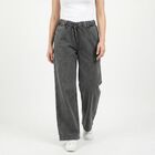 Women's Dark Grey Wide Leg Drawstring Waist Jeans, Dark Grey, small
