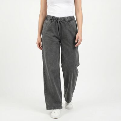 Women's Dark Grey Wide Leg Drawstring Waist Jeans