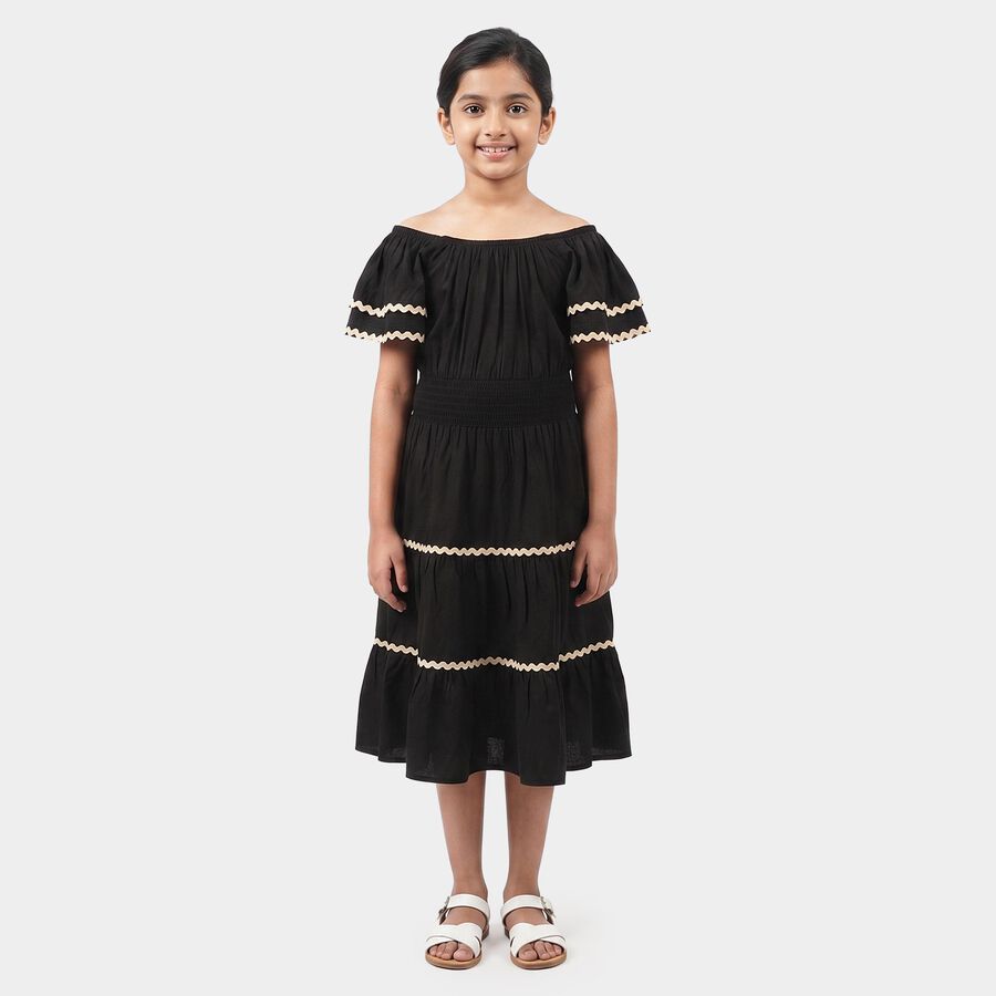 Girls' Black Off Shoulder Fit and Flare Dress, Black, large