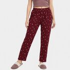 Women's Wine Straight Fit Heart Printed Lounge Pyjama, वाइन, small