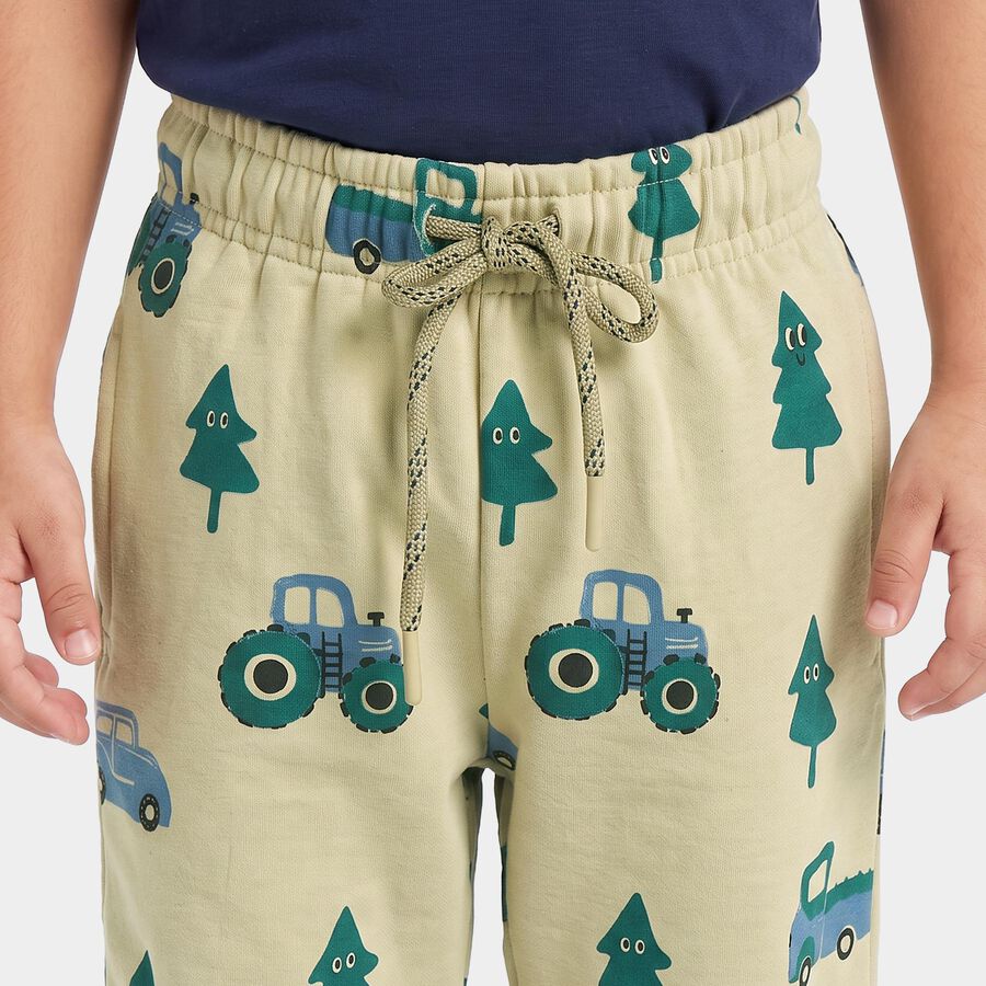 Boys' Beige Cartoon Print Drawstring Jogger Pyjama, Beige, large