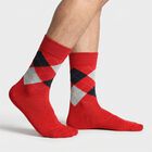 Men's Regular Fit Argyle Pack of 2 Socks ( Beige, Red ), Red, small