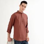 Men's Muted Terracotta Brown Cotton Mandarin Collar Solid Kurta, Brown, small image number null