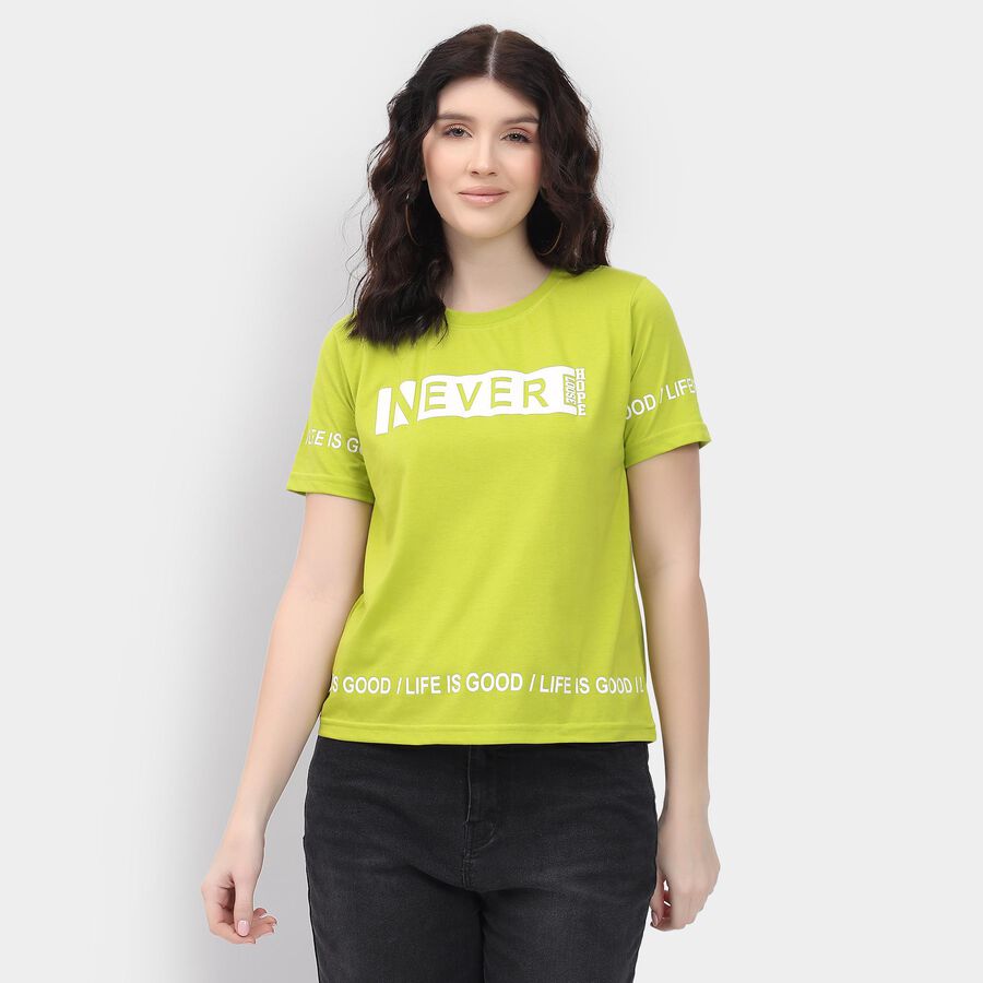 Ladies' Round Neck T-Shirt, निऑन ग्रीन, large