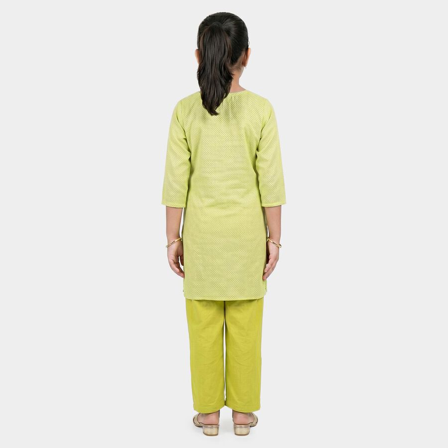 Girls Green Round Neck Fusion Set Upper and Bottom Set, हल्का हरा, large