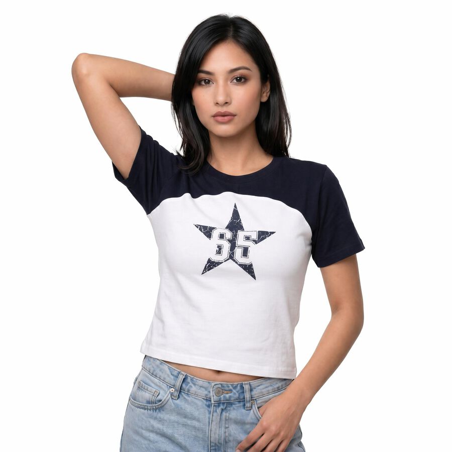Women's Blue Cotton Round Neck Regular T-Shirt, नेवी ब्लू, large