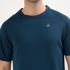Men's Deep Teal Crew Neck Athleisure T-Shirt, टील ब्लू, small