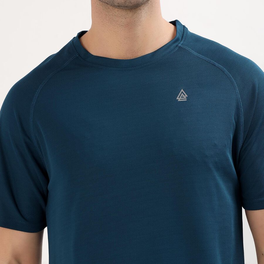 Men's Deep Teal Crew Neck Athleisure T-Shirt, टील ब्लू, large