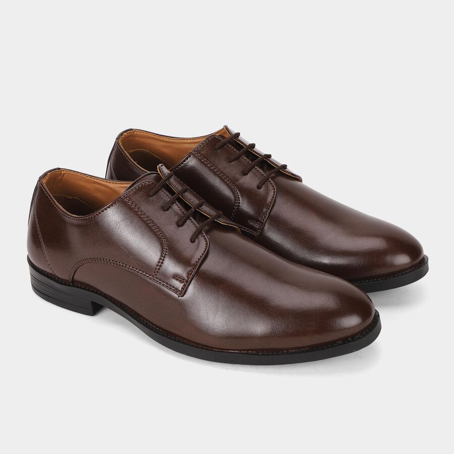 Men's Brown Lace-Up Derby Formal Shoes, Brown, large