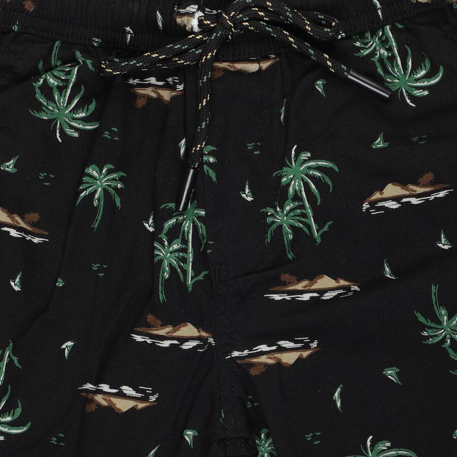 Boys' Black Cotton Regular Fit Bermuda Shorts, काला, large