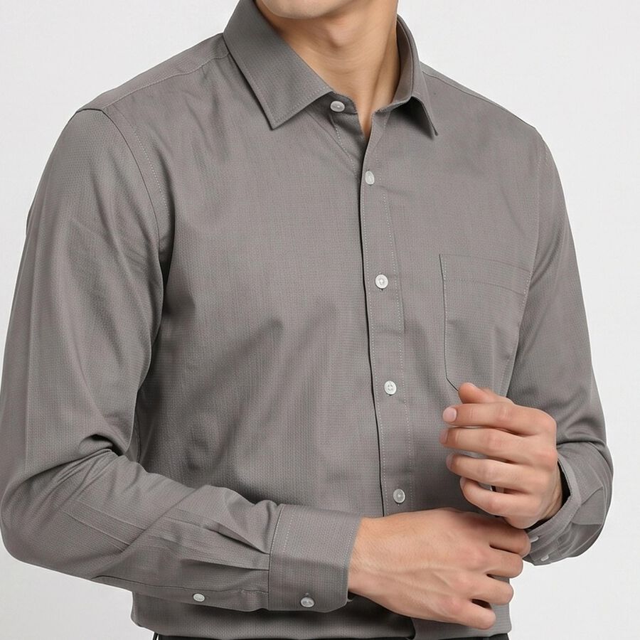 Men's Grey Regular Fit Formal Shirt, गहरा ग्रे, large