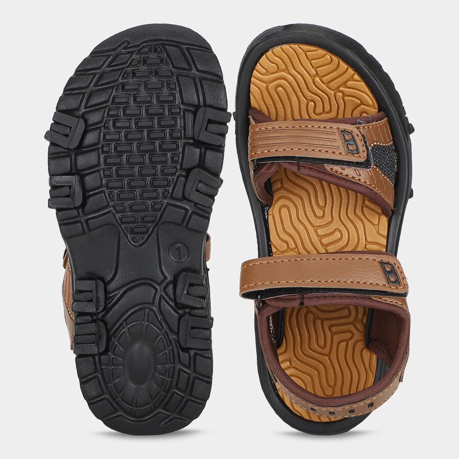 Boys' Brown Velcro Strap Strappy Sandals, भूरा, large