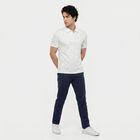 Men's White Cotton Polo Neck Geometric Polo T-Shirt, सफ़ेद, small