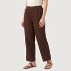 Women's Brown Wide Leg Embroidered Trousers, भूरा, small