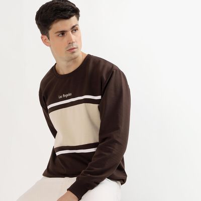 Men's Dark Chocolate Brown Crew Neck Casual Sweatshirt