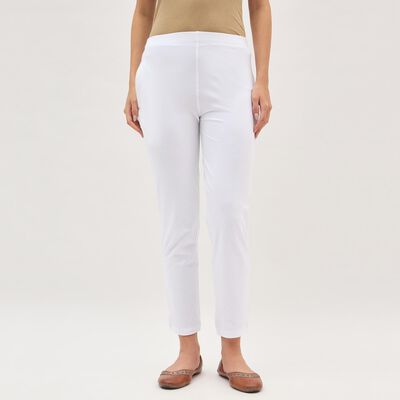 Women's Bright White Cotton Blend Ankle-Length Churidar