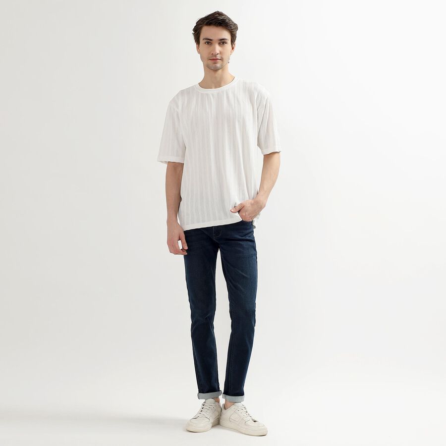 Men's Snow White Round Neck Casual T-Shirt, White, large