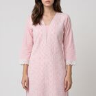 Women's Pink Cotton V-Neck Printed Kurta, हल्का गुलाबी, small