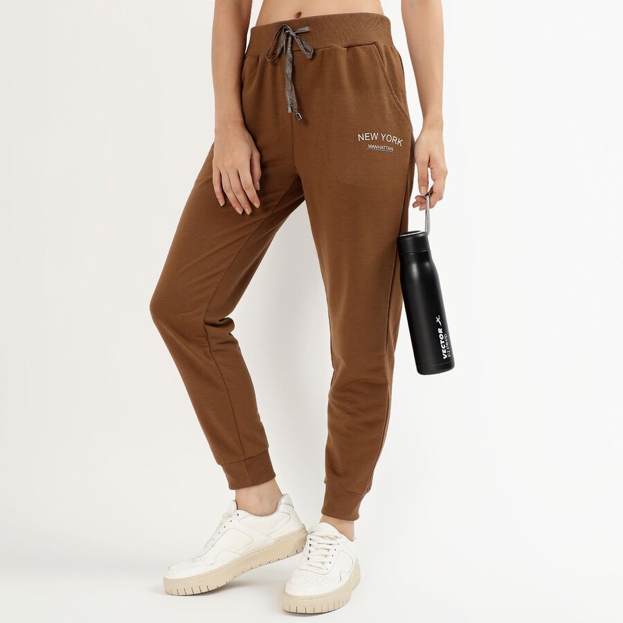 Women's Warm Mocha Brown Relaxed Fit Printed Track Pants, भूरा, large image number null