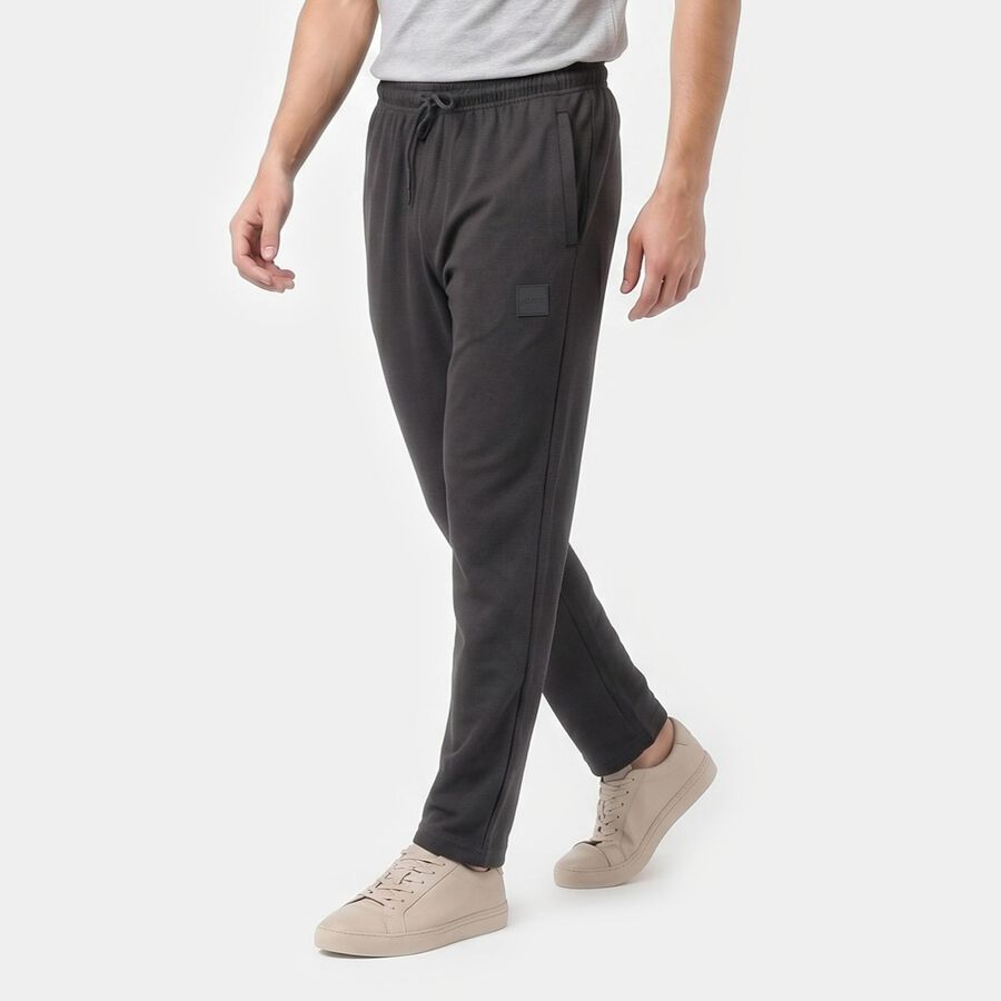 Men's Charcoal Slim Fit Solid Track Pants, Charcoal, large