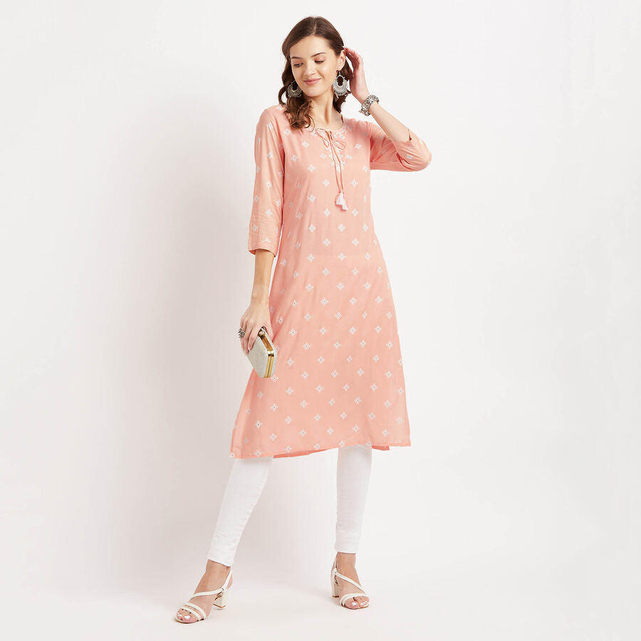 3/4Th Sleeves Straight Kurta, Peach, large image number null