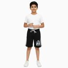 Boys Jet Black Graphic Printed Elastic Waist Bermuda Shorts, Black, small