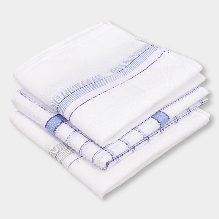 Men's White Checked Pack of 3 Handkerchief, हल्का नीला, large