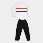 Boys' White Round Neck Striped Baba Suit, सफ़ेद, small image number null