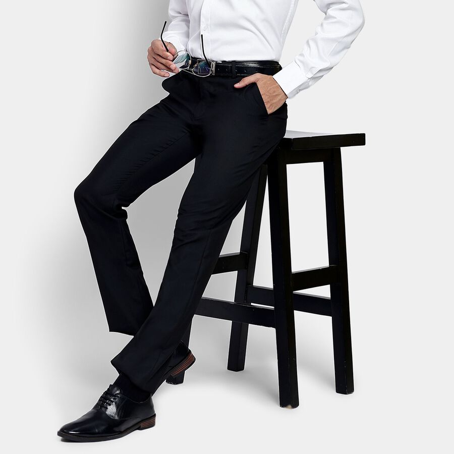 Men's Slim Fit Formal Trousers, Black, large image number null