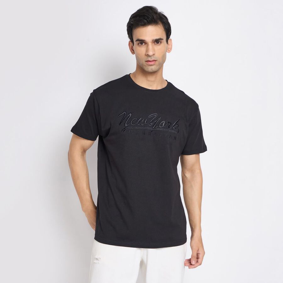 Men's 100% Cotton Round Neck Half Sleeves T-Shirt, काला, large image number null