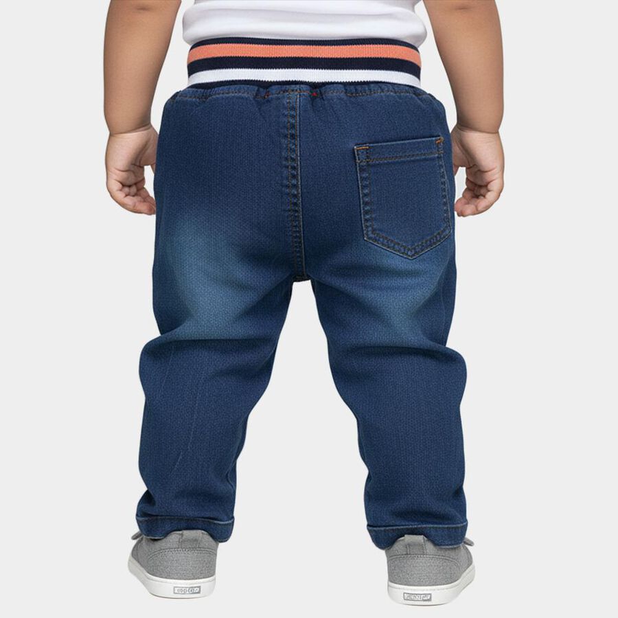 Infants Dark Blue Regular Fit Cartoon Patch Jeans, मध्यम नीला, large image number null