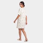 Women's Off White Cotton Round Neck T-Shirt Style Nighty, ऑफ व्हाइट, small