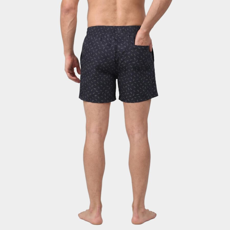Men's Navy Blue Relaxed Fit Printed Boxers, Navy Blue, large