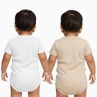 Infants' Light Beige and White Cotton Round Neck Classic Bodysuit Set, गहरा पीला, small image number null