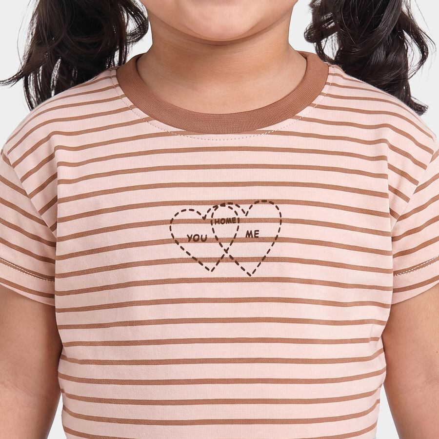 Girls Pink Cotton Round Neck Regular T-Shirt, गुलाबी, large