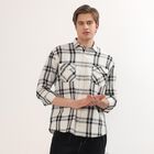 Men's Black and White Cotton Checkered Spread Collar Casual Shirt, Charcoal, small image number null