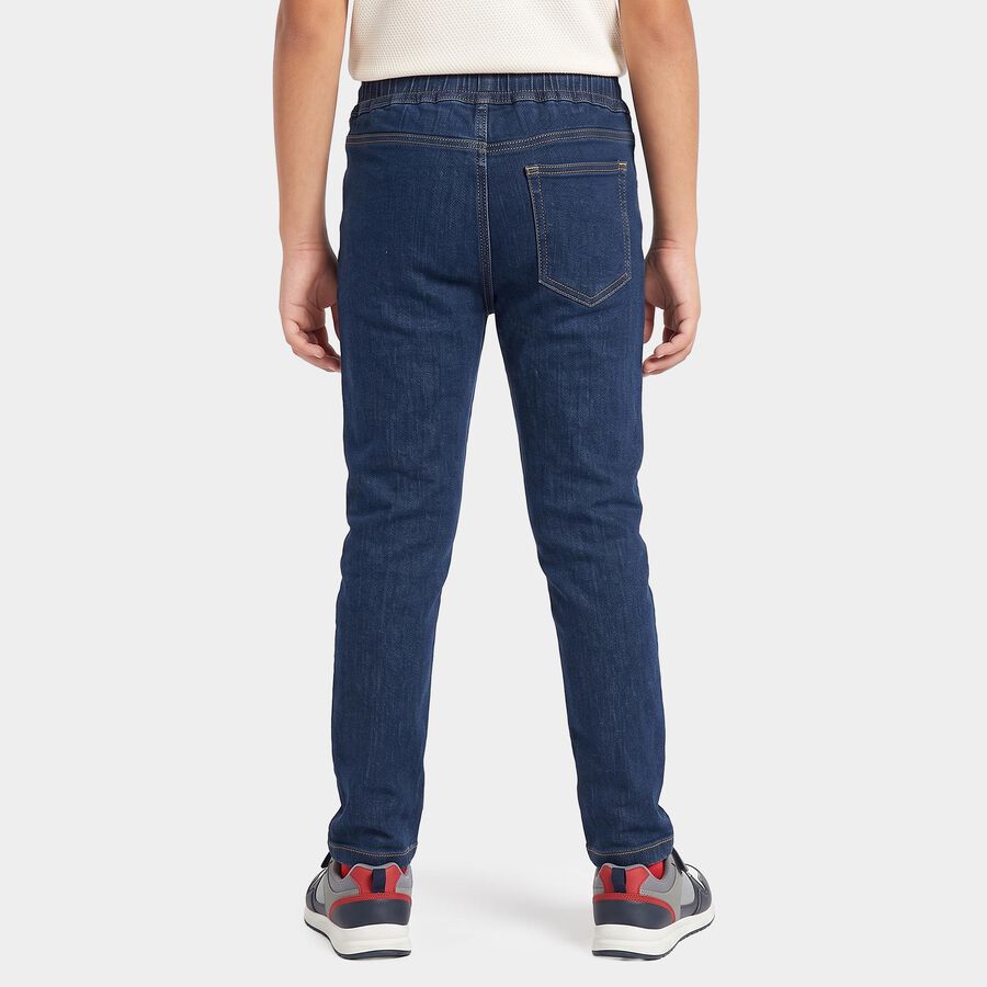 Boys' Navy Blue Straight Fit Drawstring Waist Jeans, Dark Blue, large