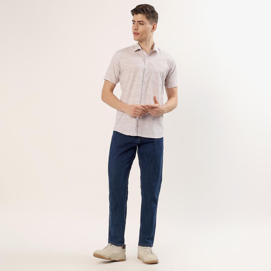 Men's Beige Cotton Half Sleeve Classic Casual Shirt, Beige, large