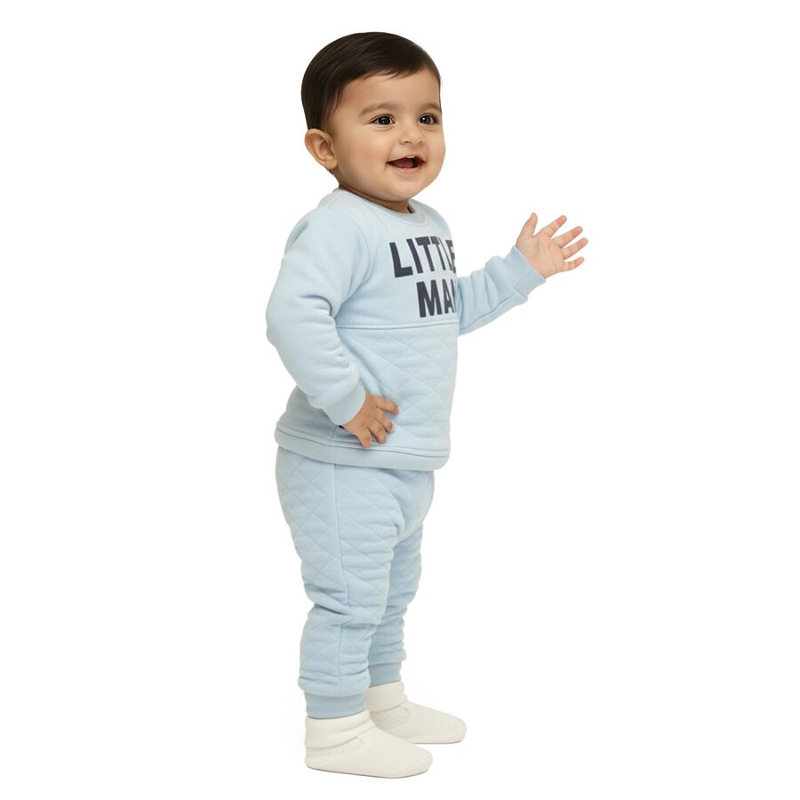 Infants' Light Blue Round Neck Quilted Baba Suit, हल्का नीला, large image number null