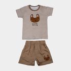 Infants' Beige Cotton Round Neck Bunny Applique Baba Suit, Beige, small