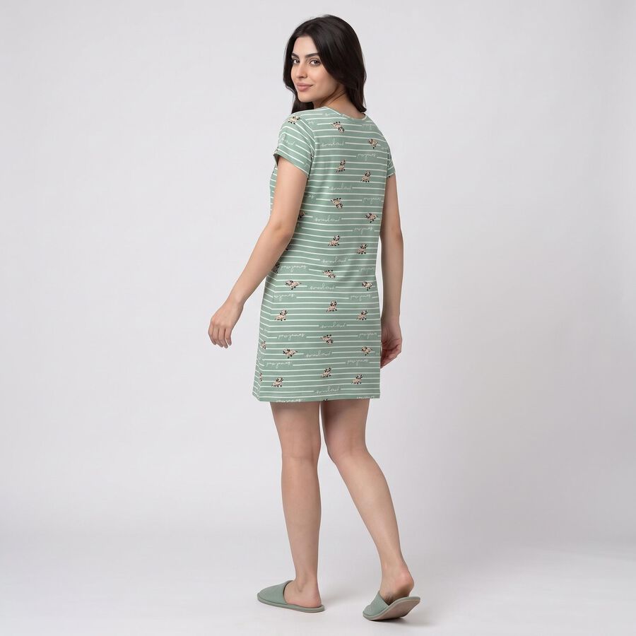 Women's Mint Green Cotton Round Neck T-Shirt Style Nighty, हल्का हरा, large