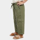 Girls' Olive Green Regular Fit Embroidered Cargo Jeans, Light Green, small