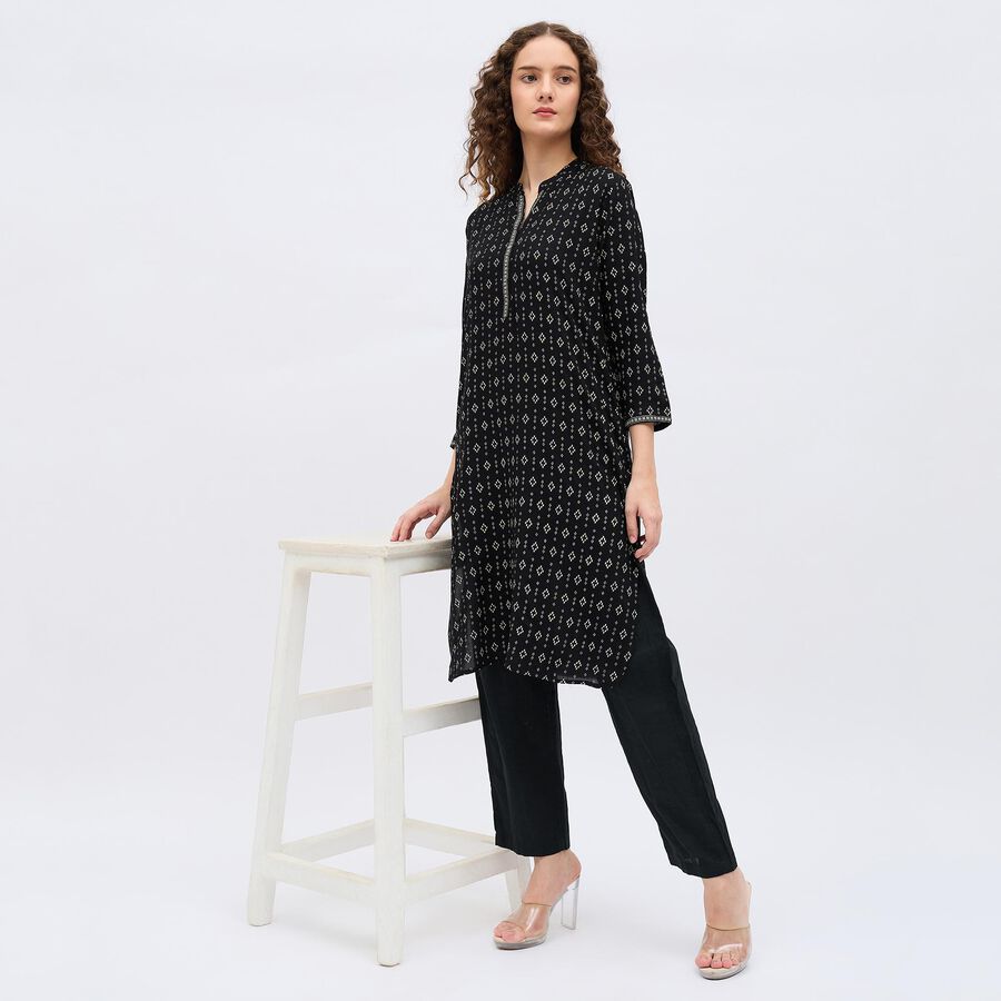 Women's Black Round Neck Solid Kurta, काला, large image number null