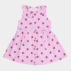 Girls' Light Pink Strawberry Printed Sleeveless A-Line Frock, Pink, small image number null