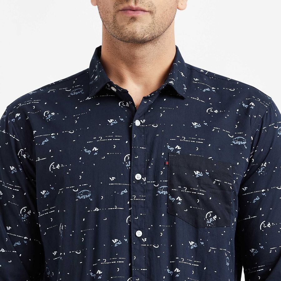 Cotton Printed Casual Shirt, Navy Blue, large image number null