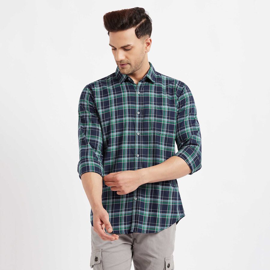 Cotton Checks Casual Shirt, Dark Green, large image number null